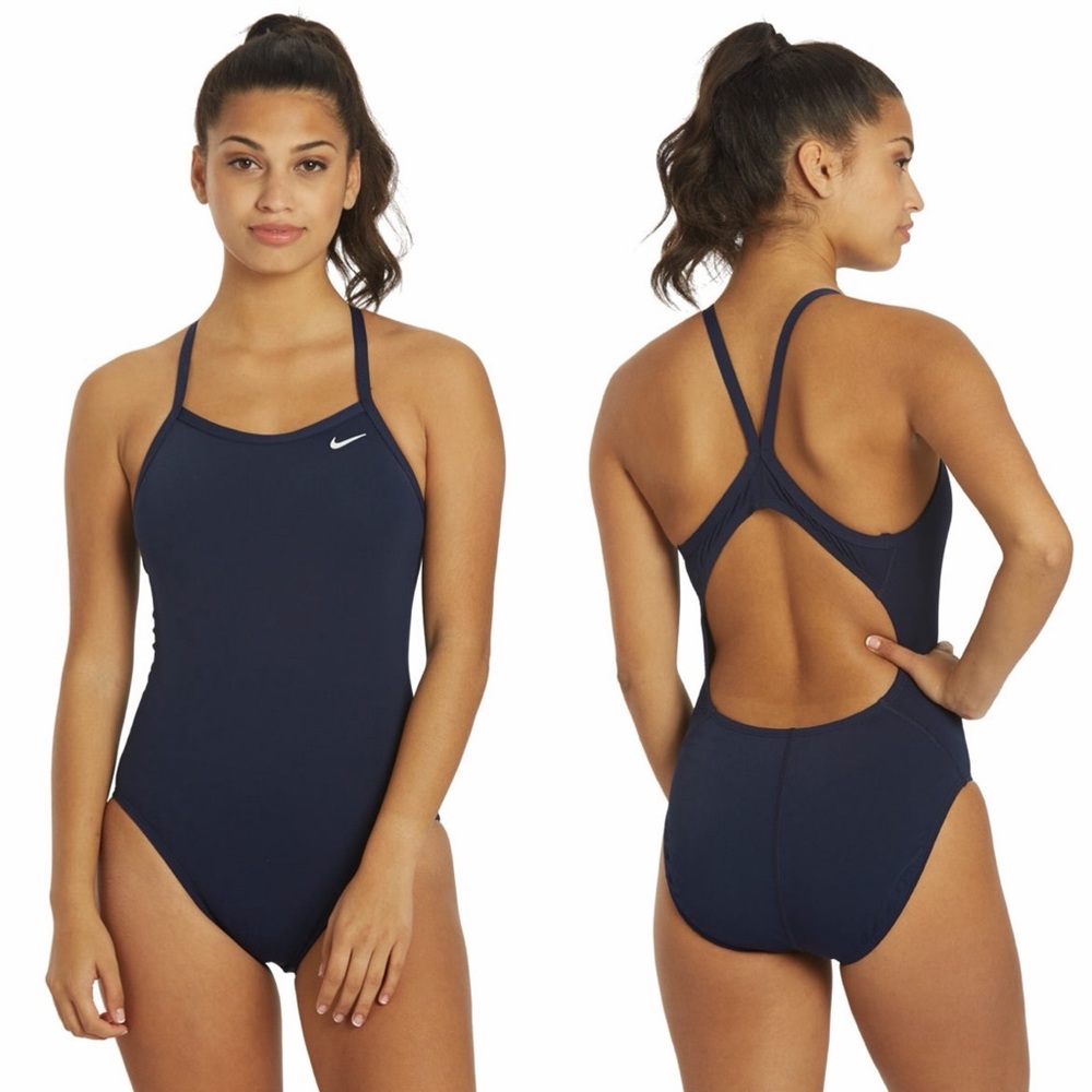 NWT Nike HydraStrong Solid Poly Racer Back One Piece Swimsuit Navy Blue Size 6